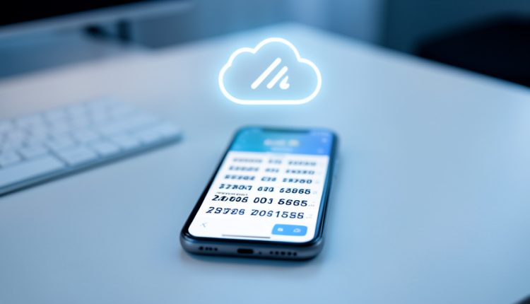 A smartphone showing an authenticator app with rows of numeric codes and a glowing cloud-sync icon above it